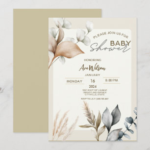 Invitación Ducha de bebé Rustic Pampas Grass Boho