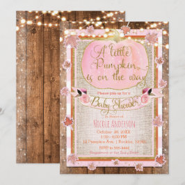Invitación Ducha de bebé rústica de calabaza rosa y hojas de