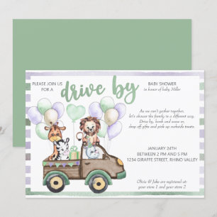Invitación Ducha de bebé Safari Camión y Animales Lindo que P