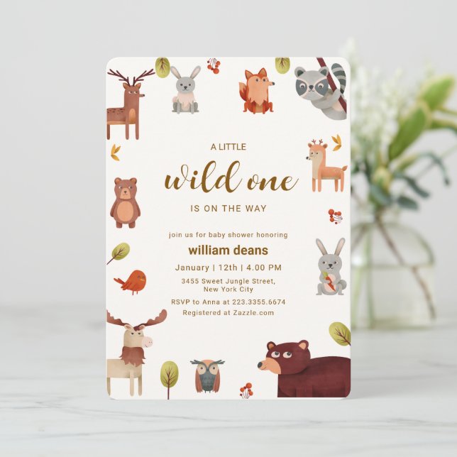 Invitación Ducha de bebé Safari de animales salvajes pequeños (Anverso de pie)
