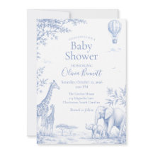 Ducha de bebé safari de elefante jirafa toile azul