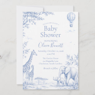 Invitación Ducha de bebé safari de elefante jirafa toile azul