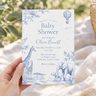 Invitación Ducha de bebé safari de elefante jirafa toile azul