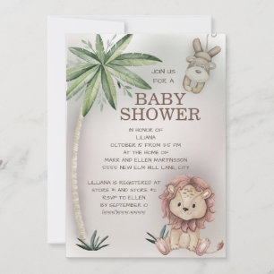 Invitación Ducha de bebé safari de león mono palma tropical