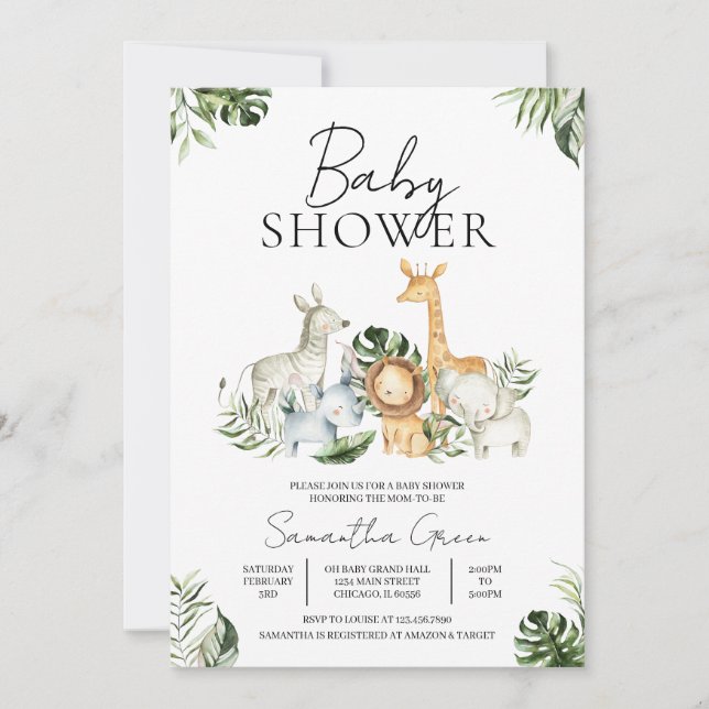Invitación Ducha de Bebé Safari Jungle (Anverso)