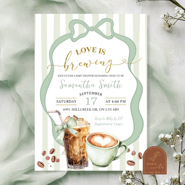 Invitación ducha de bebé Sage Coquette Stripes, bebé en camin (Subido por el creador)
