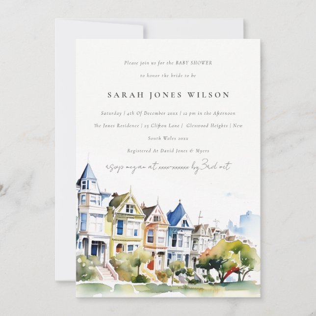 Invitación Ducha de Bebé San Francisco Painted Ladies (Anverso)