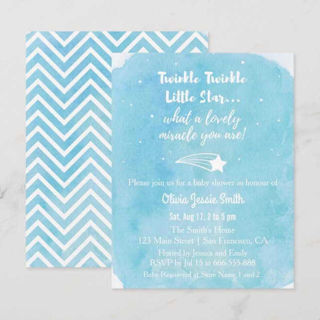 Invitación Ducha de bebé Shooting Twinkle Twinkle Little Star (Anverso / Reverso)