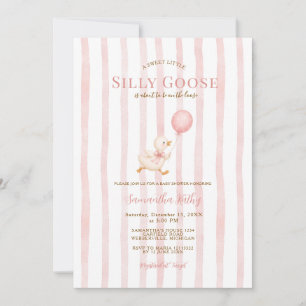 Invitación Ducha de Bebé Silly Goose con Rayas Rosadas