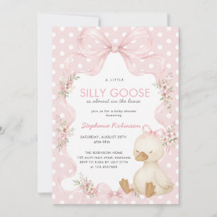 Invitación Ducha de bebé Silly Goose Coquette Rosa Lunares
