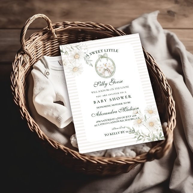 Invitación Ducha de bebé Silly Goose de cuadros botánicos (Subido por el creador)