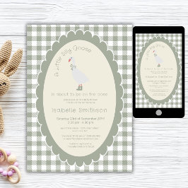 Invitación Ducha de bebé Silly Goose en cuadros Verde Salvia