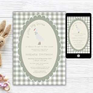 Invitación Ducha de bebé Silly Goose en cuadros Verde Salvia 