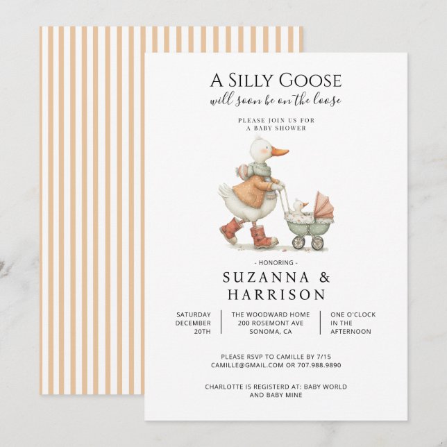 Invitación Ducha de bebé Silly Goose género neutral (Anverso / Reverso)