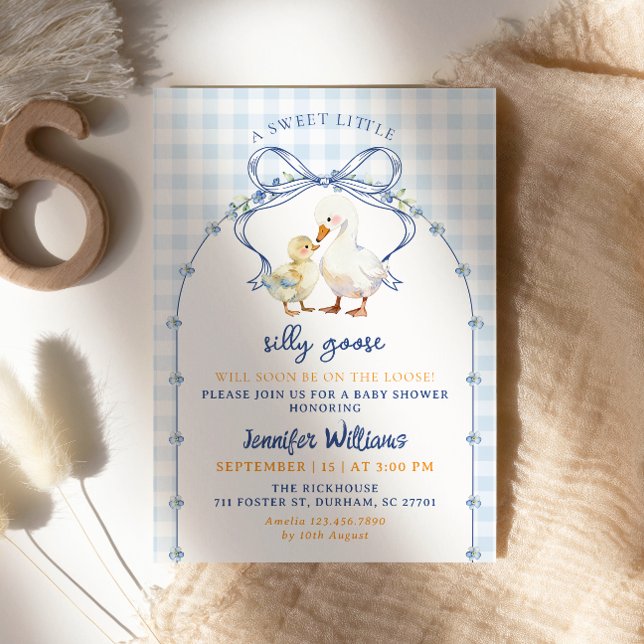 Invitación Ducha de bebé Silly Goose Gingham Azul Granja Lind (Subido por el creador)