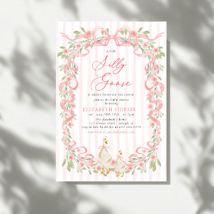 Invitación Ducha de Bebé Silly Goose  Lazo Rosa Rosas Florale