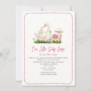 Invitación Ducha de bebé Silly Goose Mushroom Mama Pink Flora