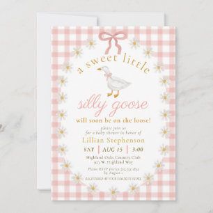 Invitación Ducha de bebé Silly Goose Pink Bow Daisy Gingham