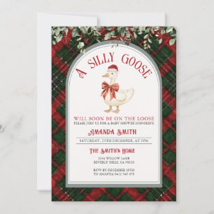 Invitación Ducha de bebé Silly Goose Plaid de Navidad