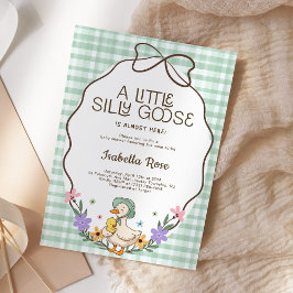 Invitación Ducha de bebé Silly Goose Verde Gingham Neutral