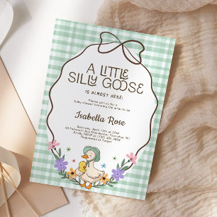Invitación Ducha de bebé Silly Goose Verde Gingham Neutral