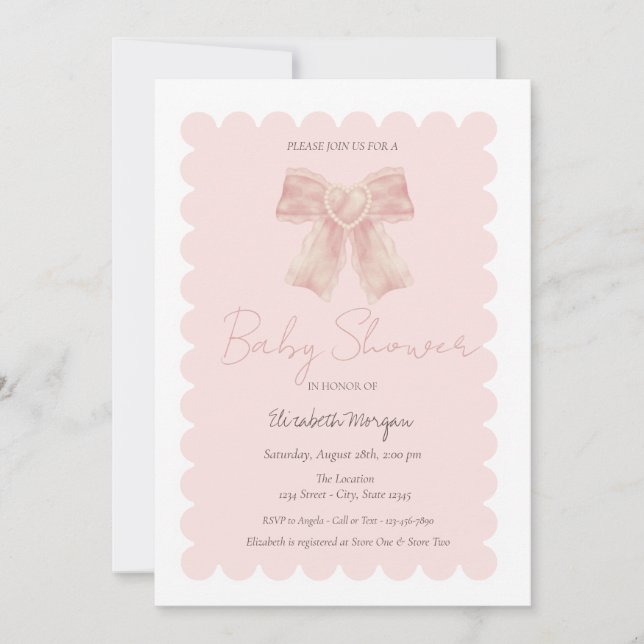 Invitación Ducha de Bebé Simple Arco Rosa Acuarela (Anverso)