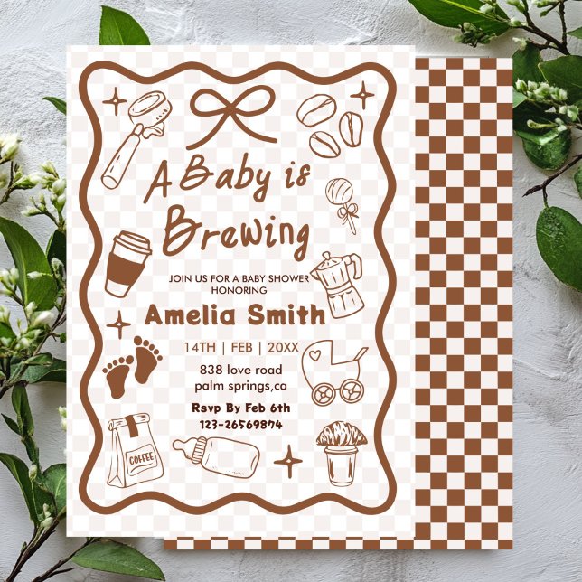 Invitación Ducha de Bebé Simple Baby Is Brewing Doodle Café (Subido por el creador)