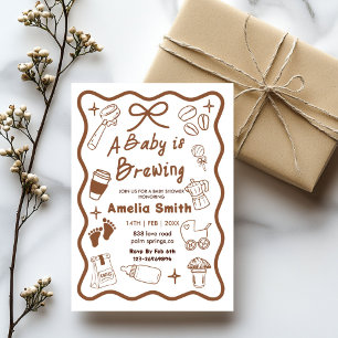 Invitación Ducha de Bebé Simple Baby Is Brewing Doodle Coffee