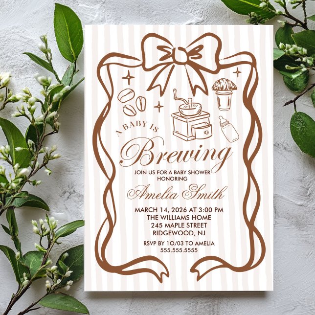 Invitación Ducha de Bebé Simple Baby Is Brewing Doodle Coffee (Subido por el creador)
