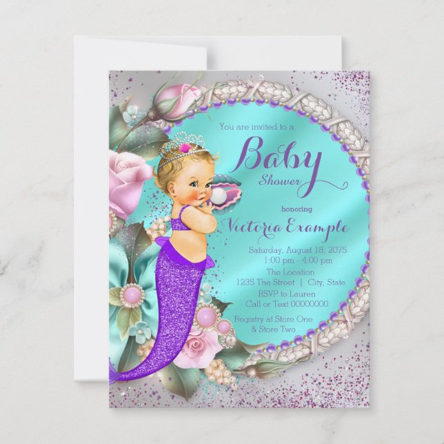 Invitación Ducha de Bebé Sirena Bajo El Mar (Anverso)