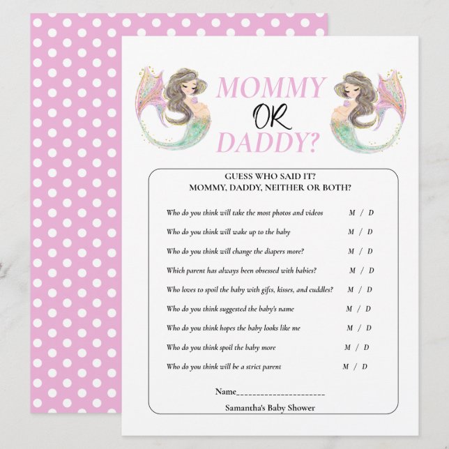 Invitación Ducha de bebé sirena bajo el mar mamá papá (Anverso / Reverso)