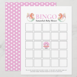 Invitación Ducha de Bebé Sirena Bajo El Mar Puntos Bingo