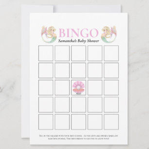 Invitación Ducha de Bebé Sirena Madre  Juego de Bingo Rosa Bl
