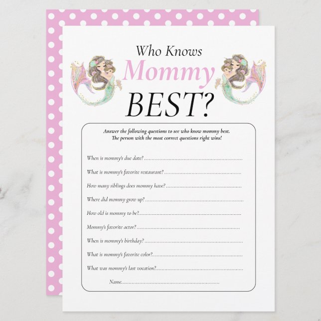 Invitación Ducha de bebé Sirena Morena Mamá Bebé Bajo el Mar (Anverso / Reverso)