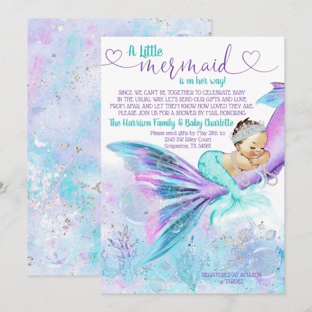 Invitación Ducha de bebé Sirena por correo (Anverso / Reverso)