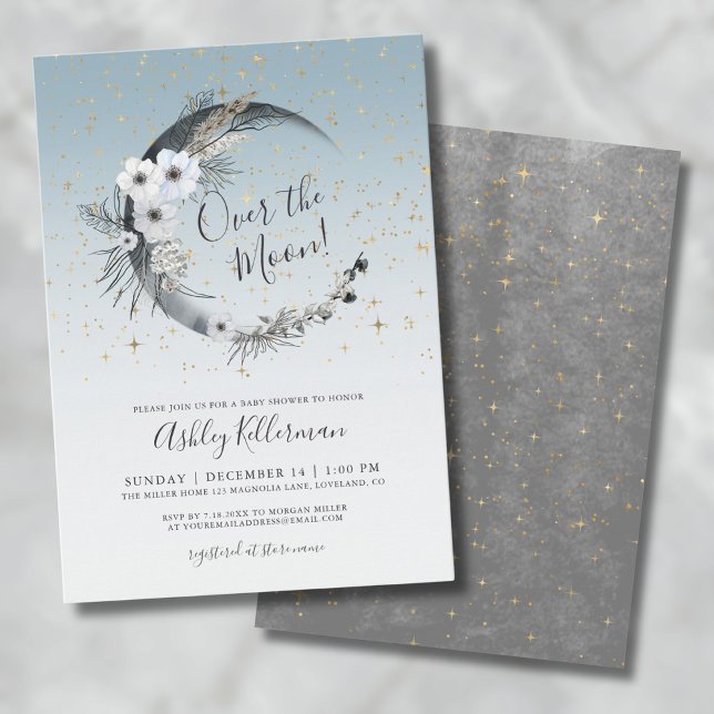 Invitación Ducha de Bebé Sobre La Luna (Over The Moon Baby Shower Invitation )