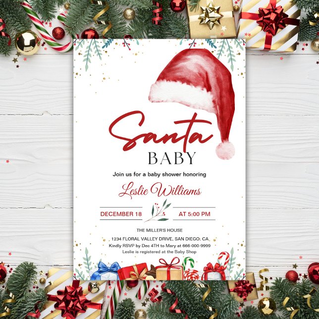 Invitación Ducha de bebé sombrero de Santa Navidad (Santa Hat Christmas Baby Shower Invitation)