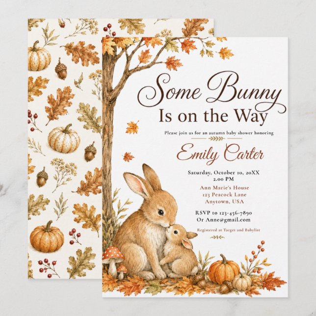 Invitación Ducha de Bebé Some Bunny Fall (Anverso / Reverso)