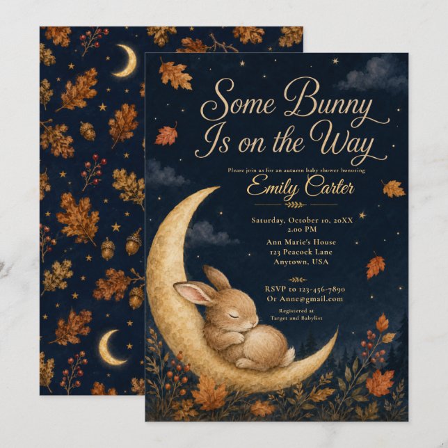Invitación Ducha de Bebé Some Bunny Fall (Anverso / Reverso)