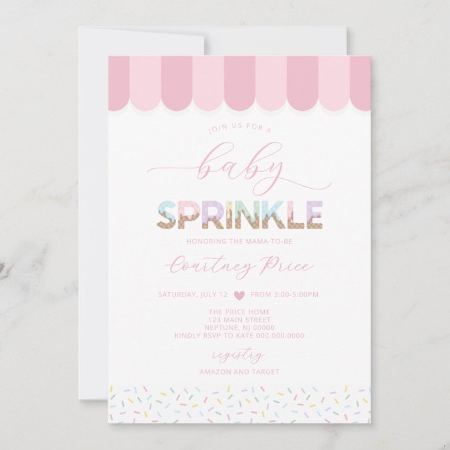 Invitación Ducha de bebé sprinkle rosa (Anverso)
