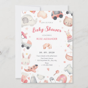 Invitación Ducha de bebé suave rosa pastel