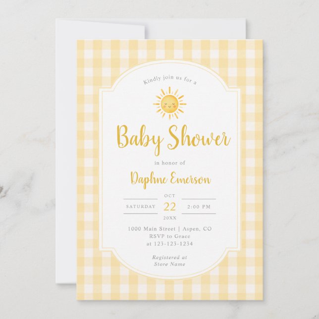 Invitación Ducha de bebé Sunshine Yellow (Anverso)