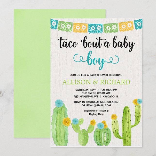 Invitación Ducha de bebé Taco, parejas de niños de la fiesta  (Anverso / Reverso)