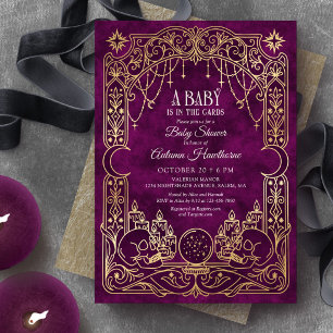 Invitación Ducha de Bebé Tarot Halloween Bruja
