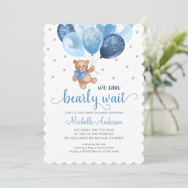 Invitación Ducha de bebé Teddy Bear We Can Bearly Wait (Anverso de pie)