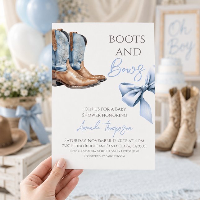 Invitación Ducha de bebé temática de botas vaqueras y lazos a (Subido por el creador)