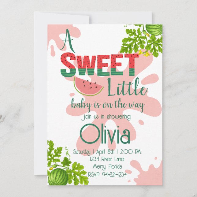 Invitación Ducha de bebé temática de la sandía (Anverso)