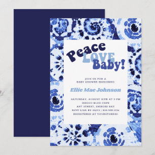 Invitación Ducha de bebé Tie Dye Blue Shibori Paz Amor