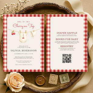 Invitación Ducha de bebé Todo en Uno Cereza en la Parte Super