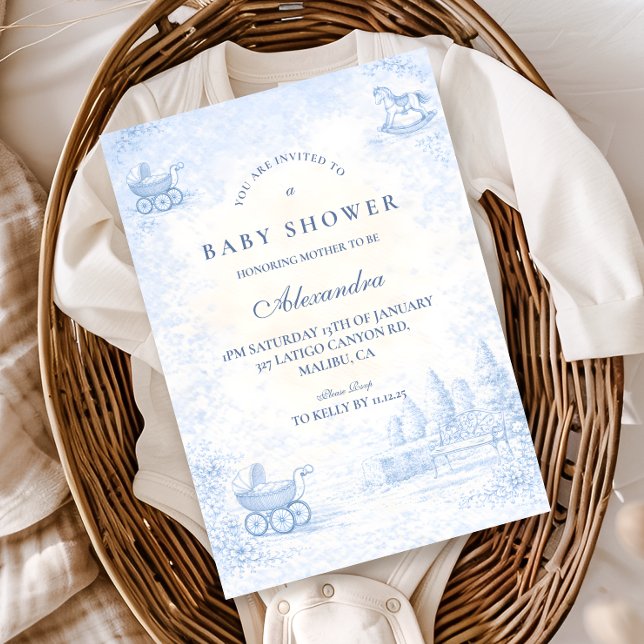 Invitación Ducha de Bebé Toile Azul Francés (Subido por el creador)